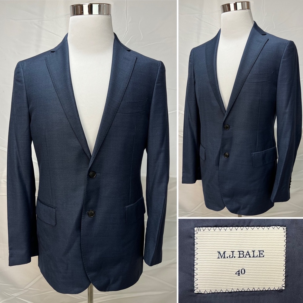 Men's M.J. Bale Navy Blue Slim Fit Wool 2-Button Double Vented 40R Blazer Jacket